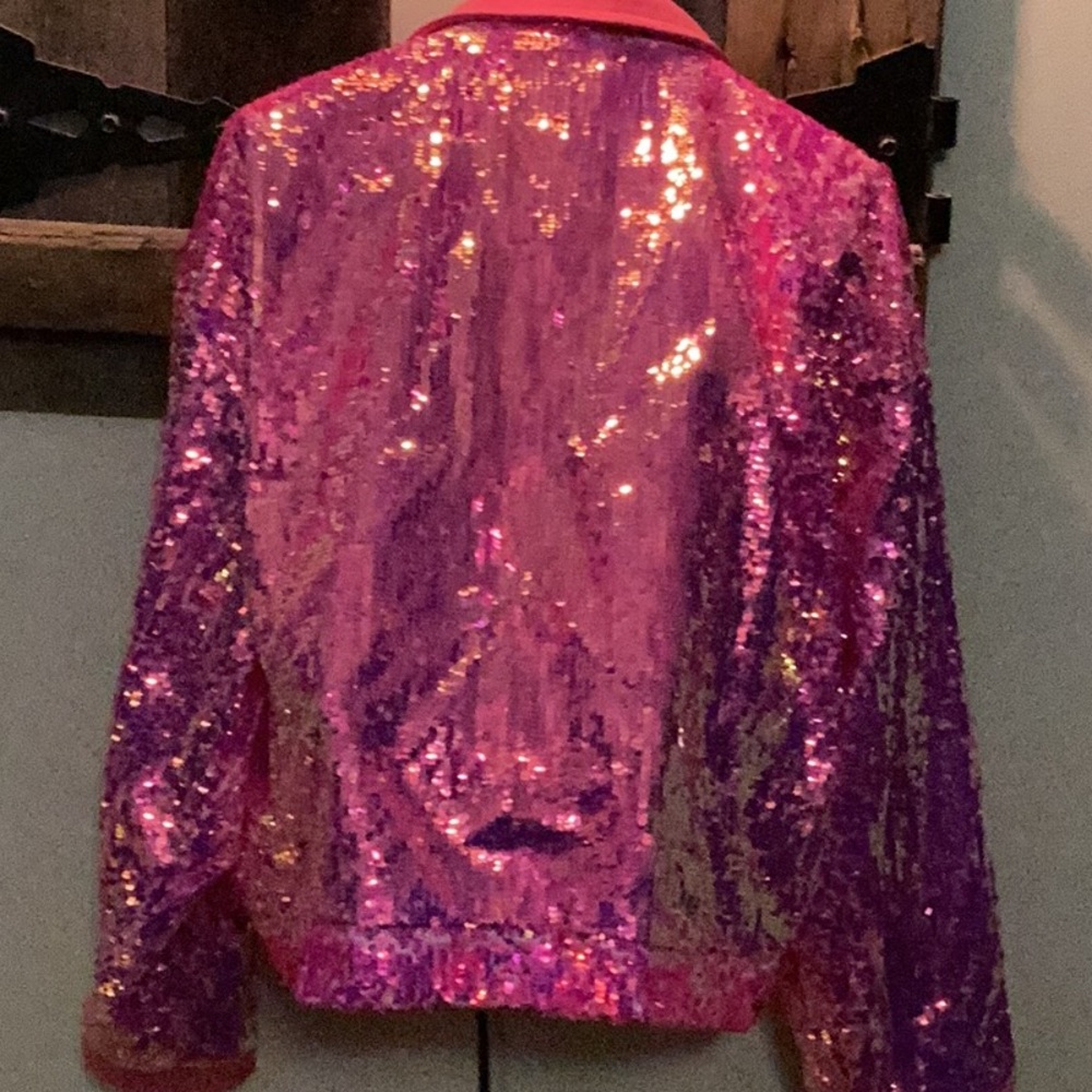 AKIRA Pink and Purple Sequin Jean Jacket - Picture 5 of 11
